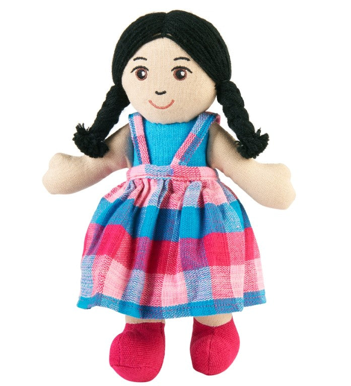 Girl rag doll - white skin black hair