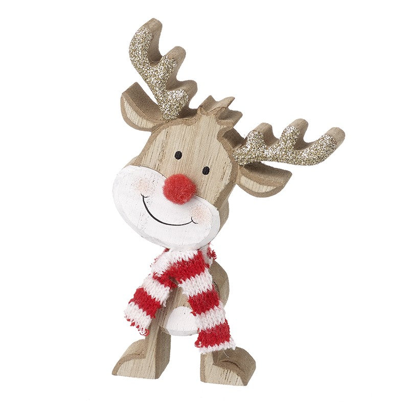 Small Wooden Rudolph in Red & White Scarf* SOLD OUT