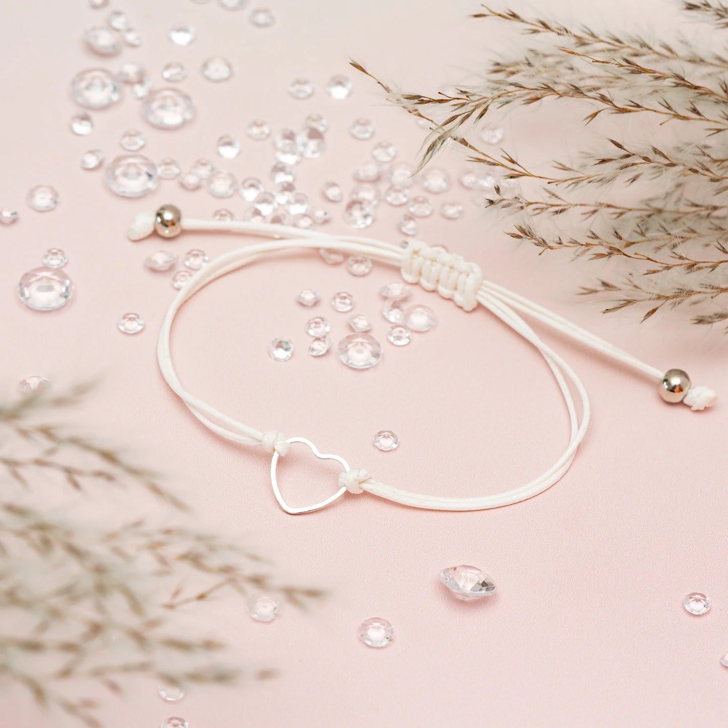 Get Well Soon White Heart String Bracelet