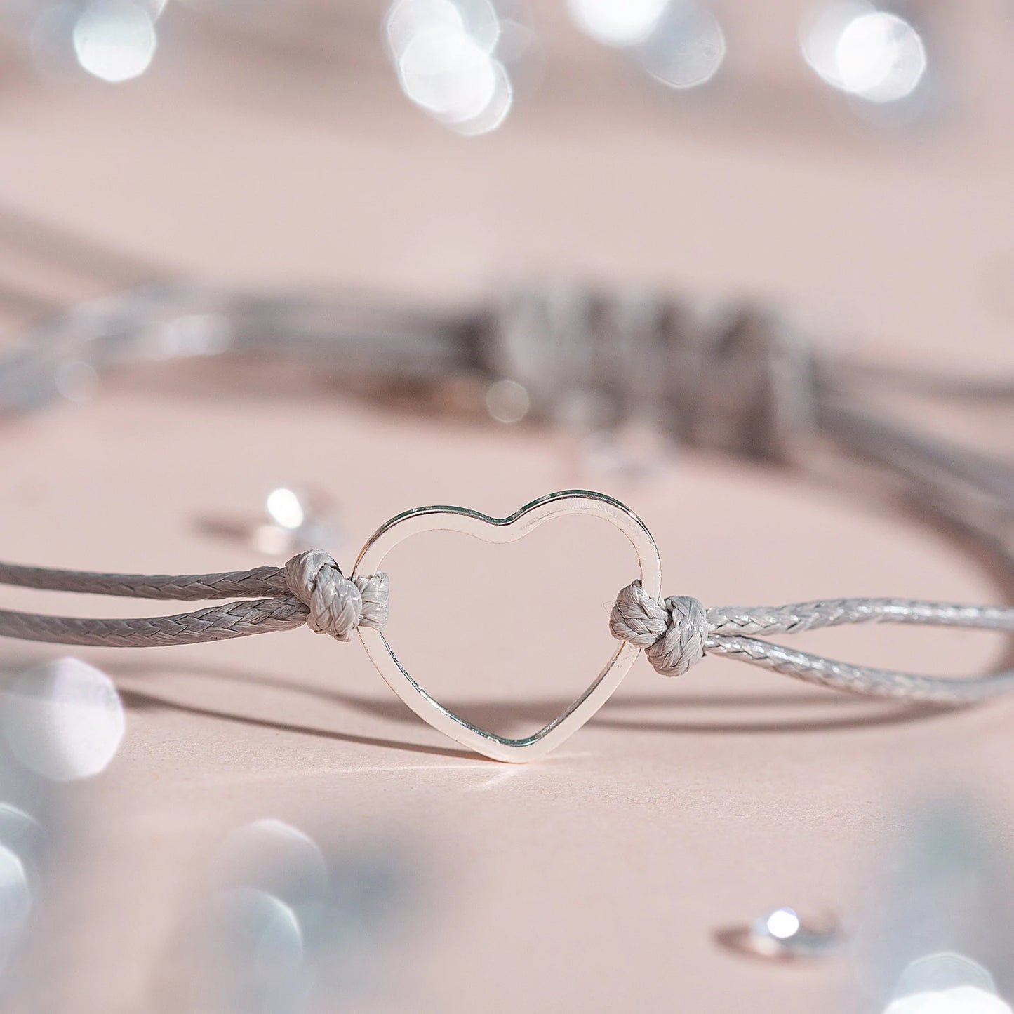 Feeling Blue Heart Grey String Bracelet