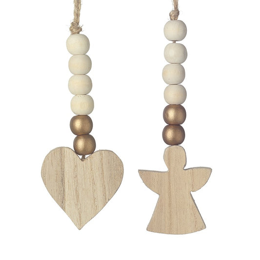 Hanging Beaded Wooden Angel & Heart Mix