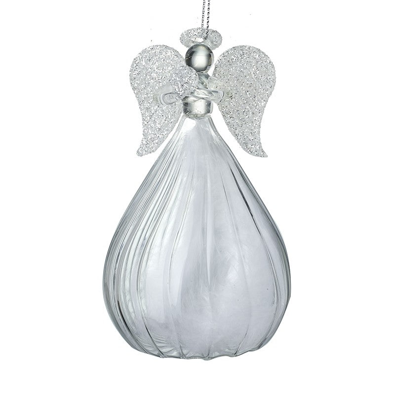 Large Glass Angel with Glitter Wings and Opaque Skirt