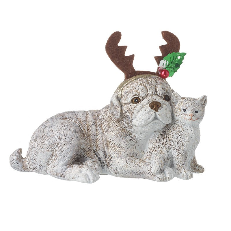 Dog Wearing Antlers with Cat