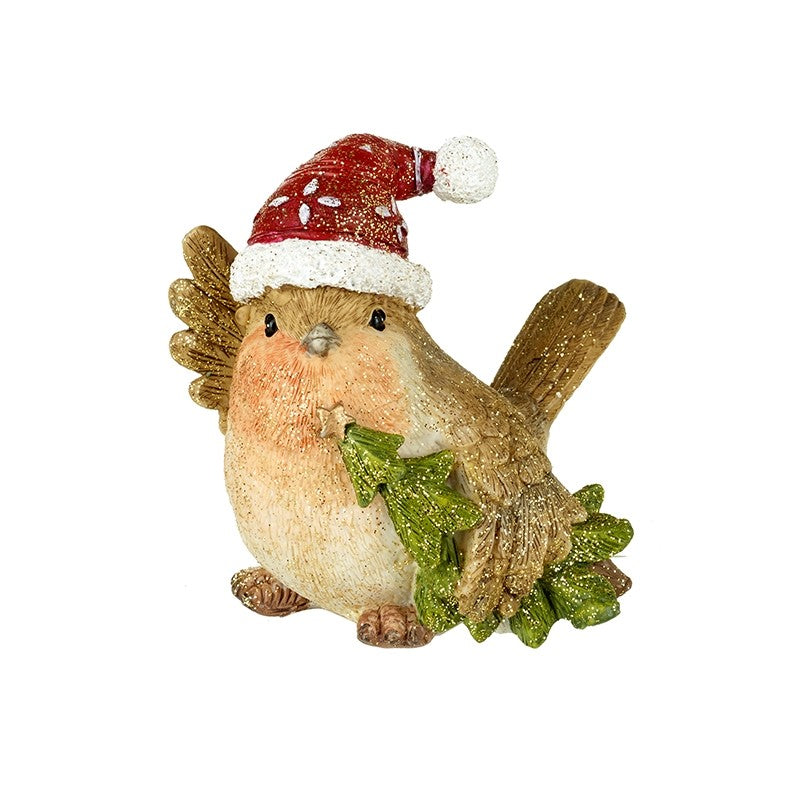 Robin in Hat Holding a Christmas Tree