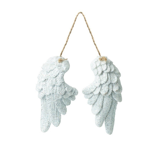 Hanging White Glitter Wings