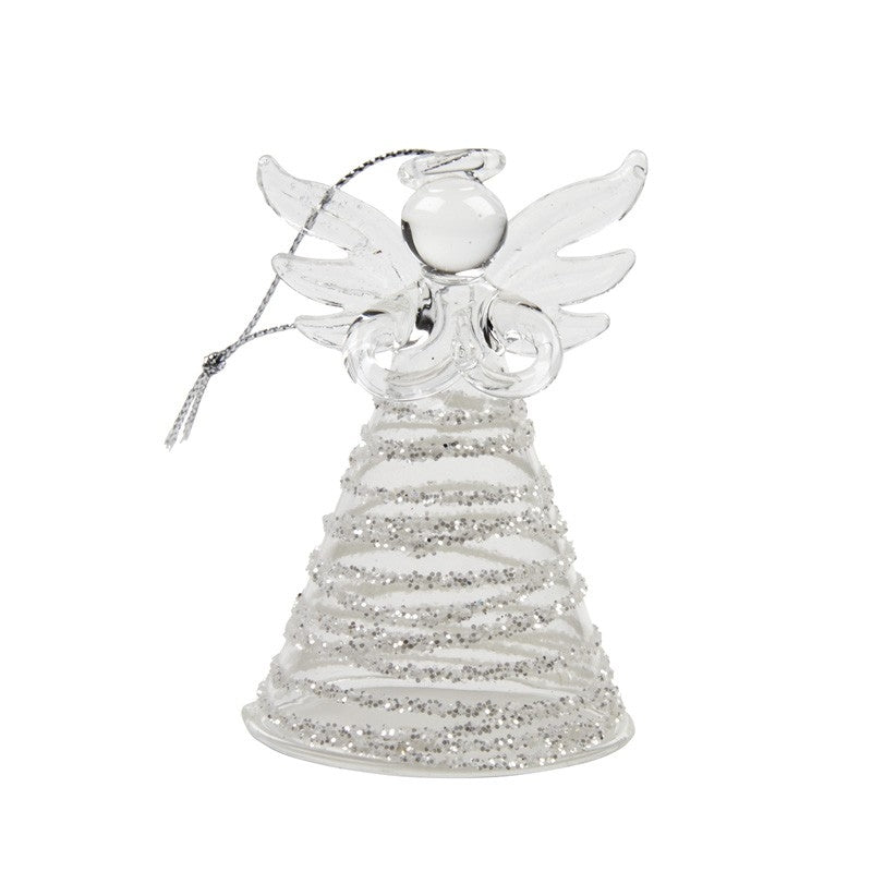 Glass Angel With Silver Glitter Skirt