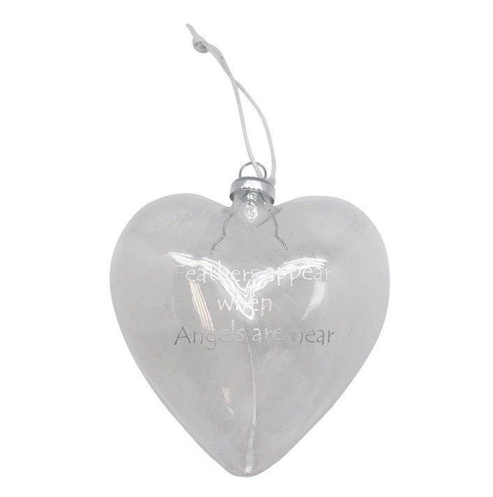 Hanging Glass Heart - Feathers Appear