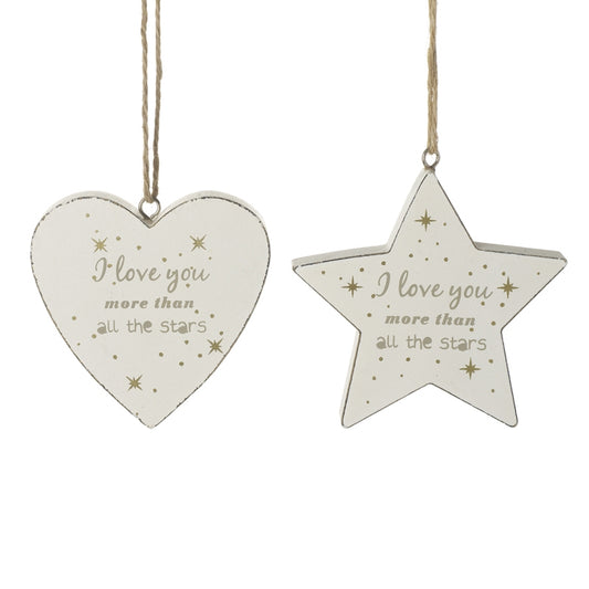 Wooden Star or Heart I Love You Decoration